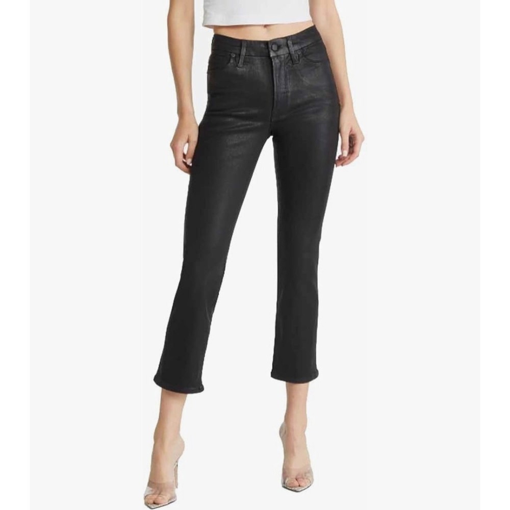 GOOD AMERICAN Good Legs Straight Black Coated Denim Jeans Pants Womens Size 6 28